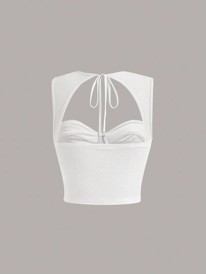 Tie-Back Ruched Bustier Crop Corset Top | Sweetheart Neck Backless Slim-Fit Camisole