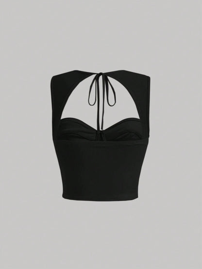 Tie-Back Ruched Bustier Crop Corset Top | Sweetheart Neck Backless Slim-Fit Camisole