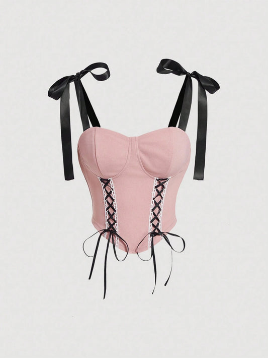 Color Block Bandeau Strapless Crop Camisole | Tie-Up Asymmetrical Slim Fit Summer Top