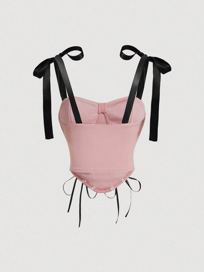 Color Block Bandeau Strapless Crop Camisole | Tie-Up Asymmetrical Slim Fit Summer Top
