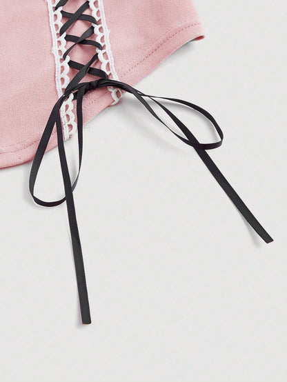 Color Block Bandeau Strapless Crop Camisole | Tie-Up Asymmetrical Slim Fit Summer Top
