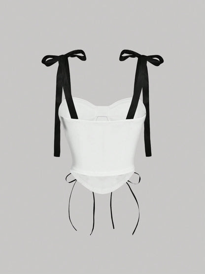 Color Block Bandeau Strapless Crop Camisole | Tie-Up Asymmetrical Slim Fit Summer Top