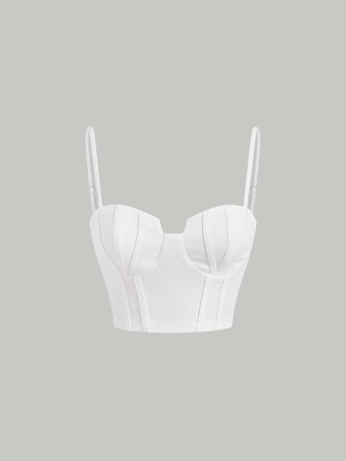 Solid Bustier Cami Top | Slim Fit Corset-Style Crop Camisole with Cup Detailing & Spaghetti Straps