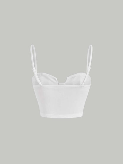 Solid Bustier Cami Top | Slim Fit Corset-Style Crop Camisole with Cup Detailing & Spaghetti Straps