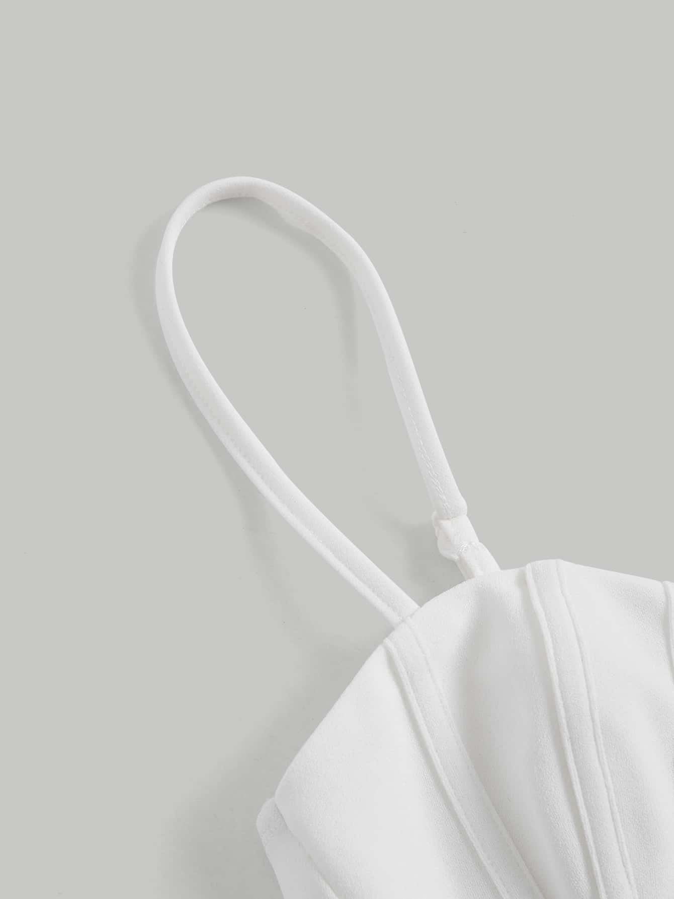 Solid Bustier Cami Top | Slim Fit Corset-Style Crop Camisole with Cup Detailing & Spaghetti Straps