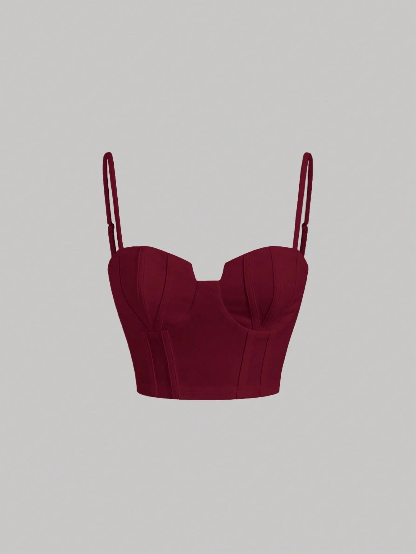 Solid Bustier Cami Top | Slim Fit Corset-Style Crop Camisole with Cup Detailing & Spaghetti Straps