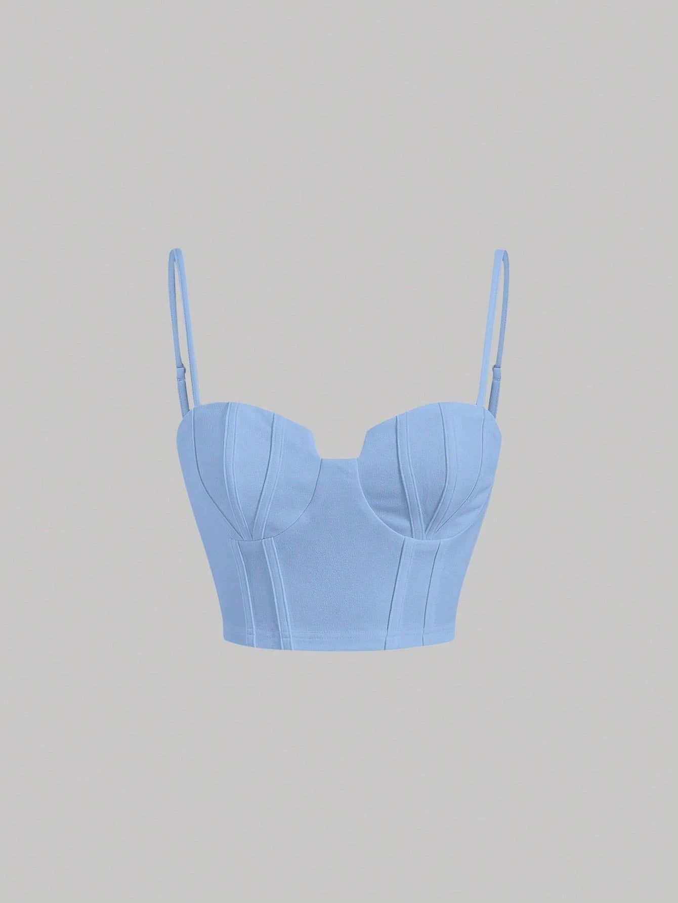 Solid Bustier Cami Top | Slim Fit Corset-Style Crop Camisole with Cup Detailing & Spaghetti Straps
