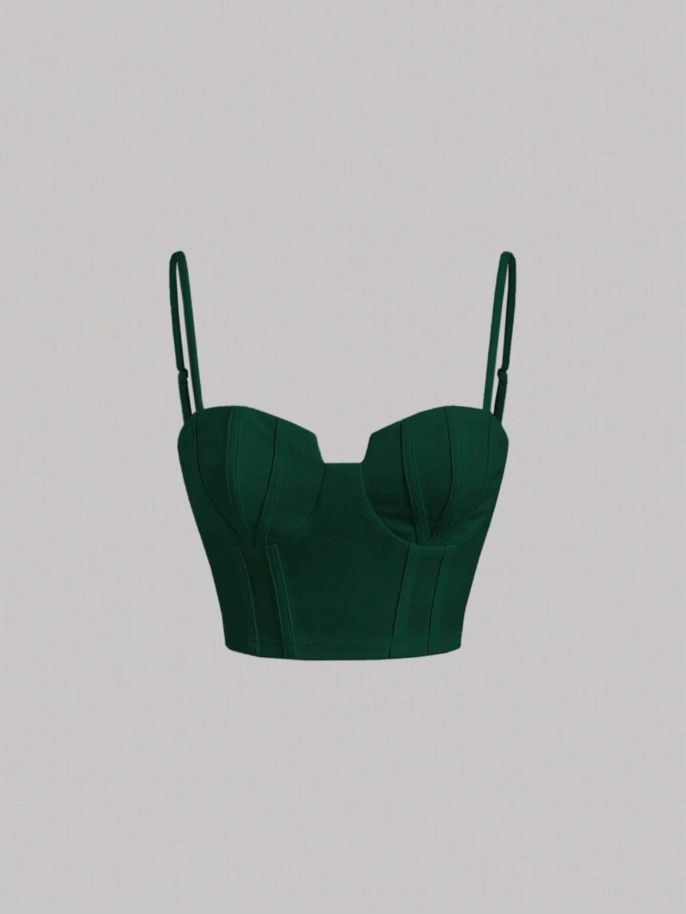 Solid Bustier Cami Top | Slim Fit Corset-Style Crop Camisole with Cup Detailing & Spaghetti Straps
