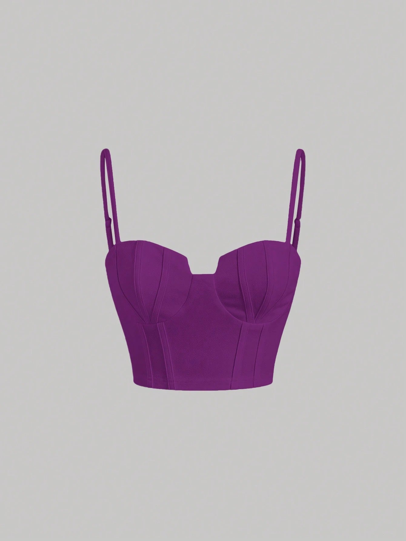 Solid Bustier Cami Top | Slim Fit Corset-Style Crop Camisole with Cup Detailing & Spaghetti Straps