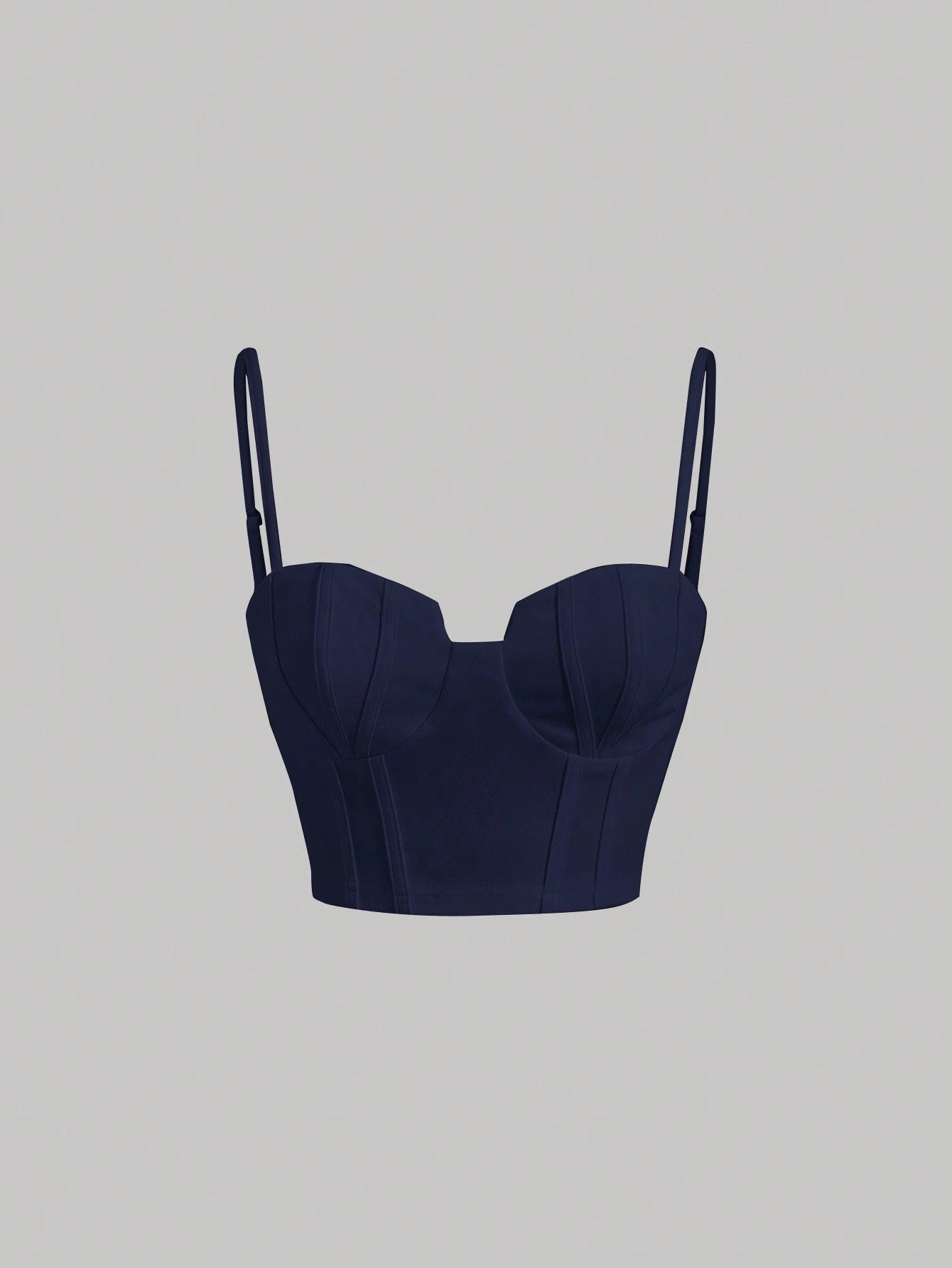 Solid Bustier Cami Top | Slim Fit Corset-Style Crop Camisole with Cup Detailing & Spaghetti Straps