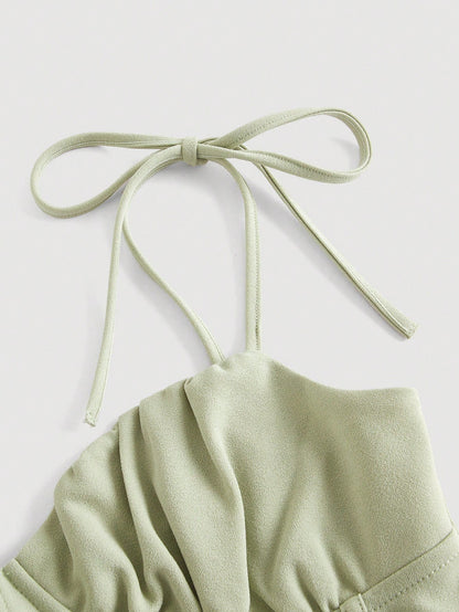 Tie-Shoulder Ruched Bust Corset Cami Top | Slim Fit Asymmetrical Crop Camisole