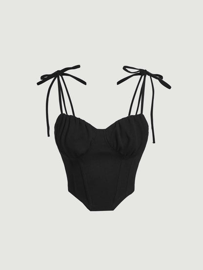 Tie-Shoulder Ruched Bust Corset Cami Top | Slim Fit Asymmetrical Crop Camisole