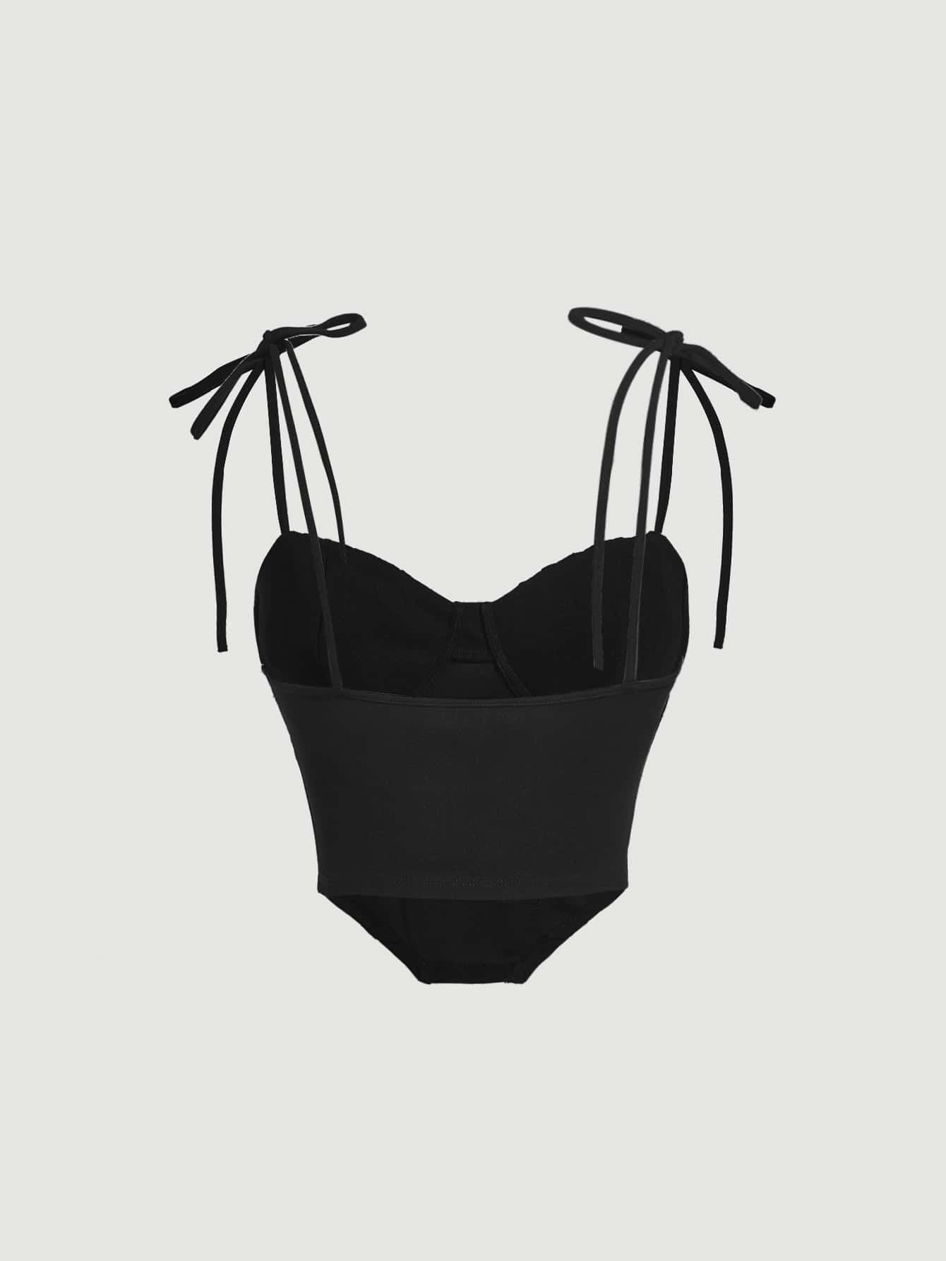 Tie-Shoulder Ruched Bust Corset Cami Top | Slim Fit Asymmetrical Crop Camisole