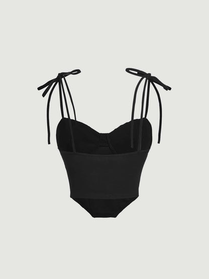 Tie-Shoulder Ruched Bust Corset Cami Top | Slim Fit Asymmetrical Crop Camisole