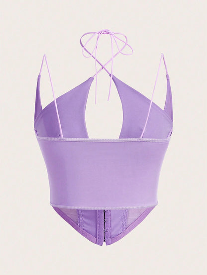 Hook & Eye Front Corset Cami Top with Mesh Insert | Slim Fit Y2K Double-Strap Crop Camisole