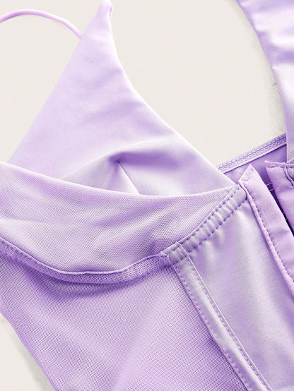 Hook & Eye Front Corset Cami Top with Mesh Insert | Slim Fit Y2K Double-Strap Crop Camisole
