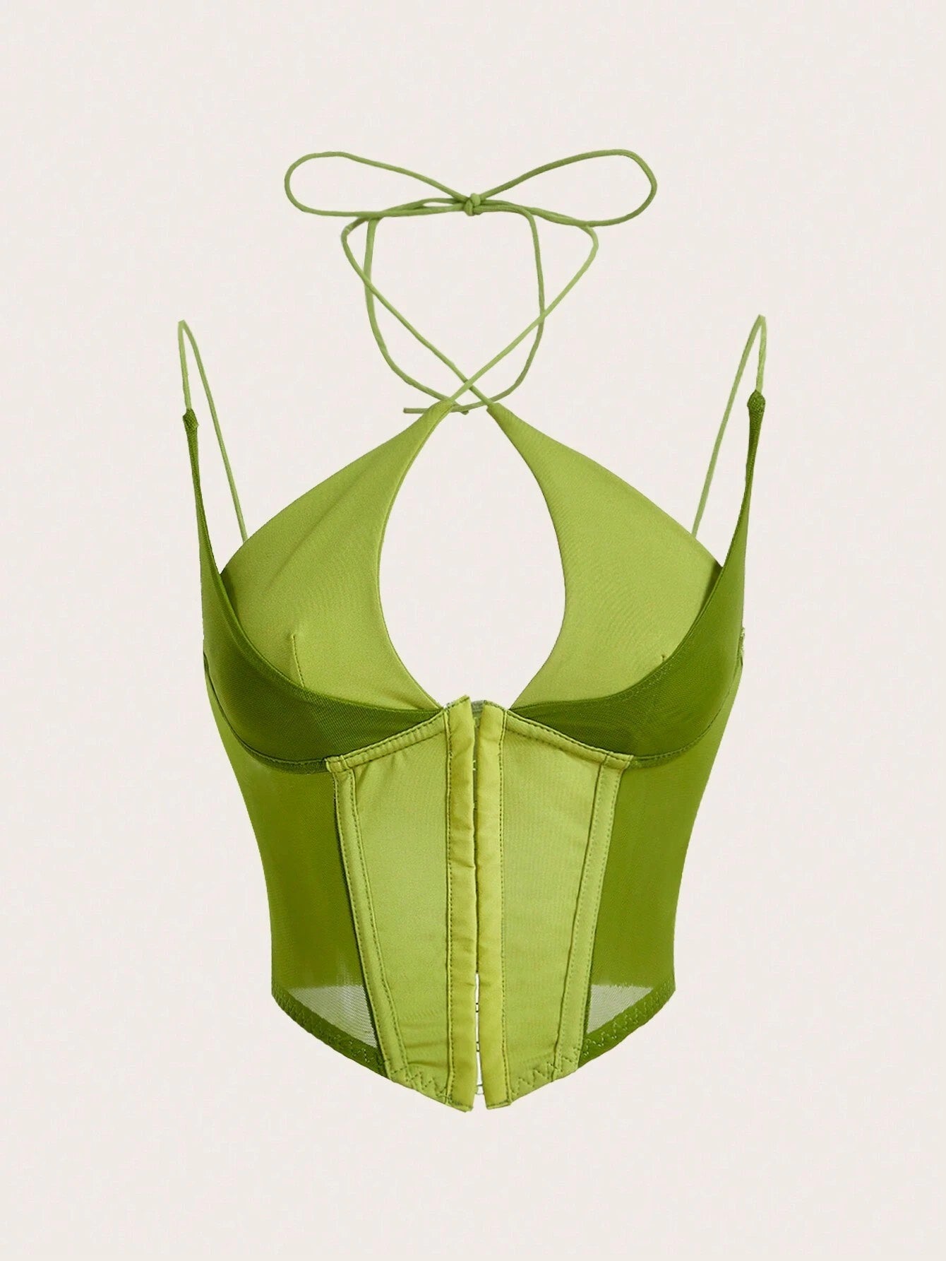 Hook & Eye Front Corset Cami Top with Mesh Insert | Slim Fit Y2K Double-Strap Crop Camisole
