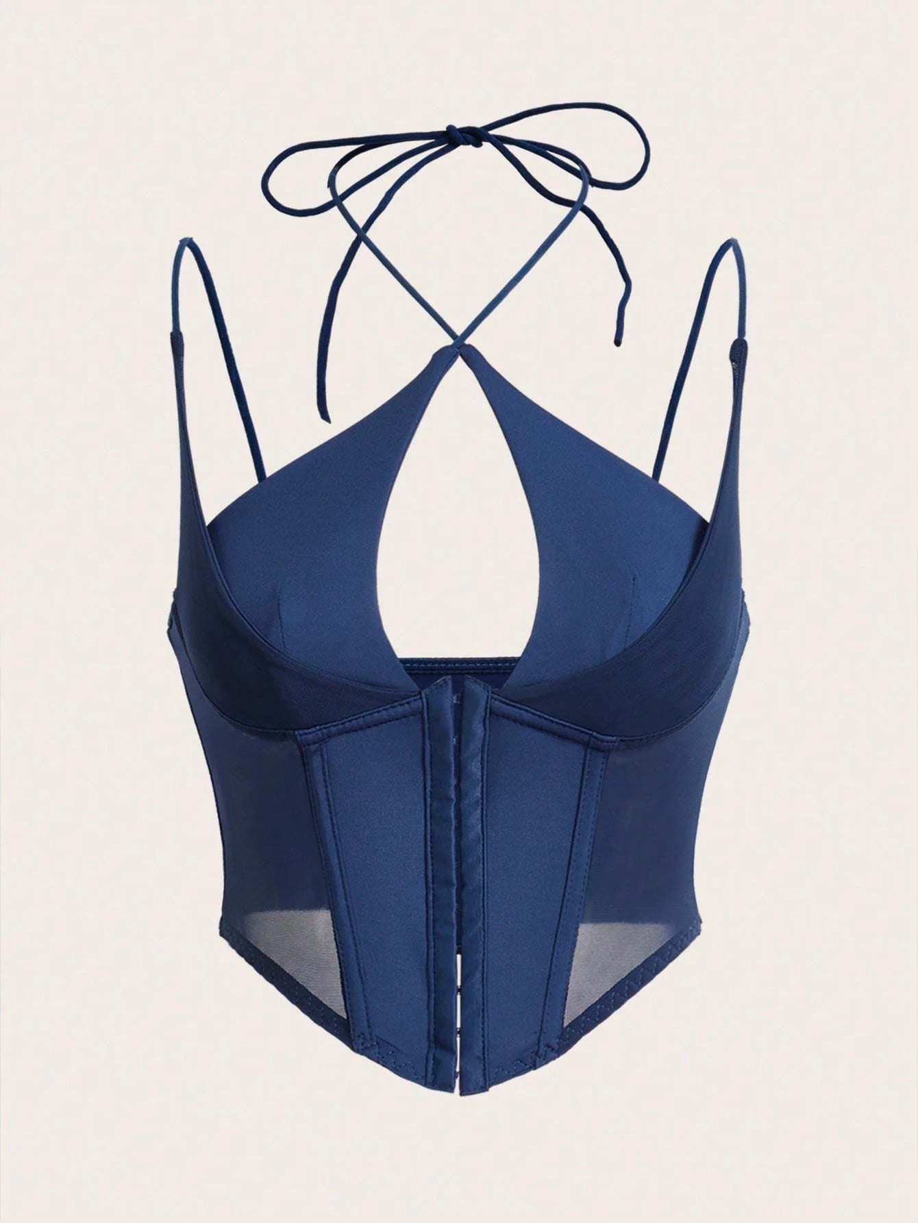 Hook & Eye Front Corset Cami Top with Mesh Insert | Slim Fit Y2K Double-Strap Crop Camisole