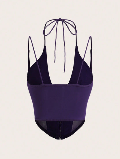 Hook & Eye Front Corset Cami Top with Mesh Insert | Slim Fit Y2K Double-Strap Crop Camisole