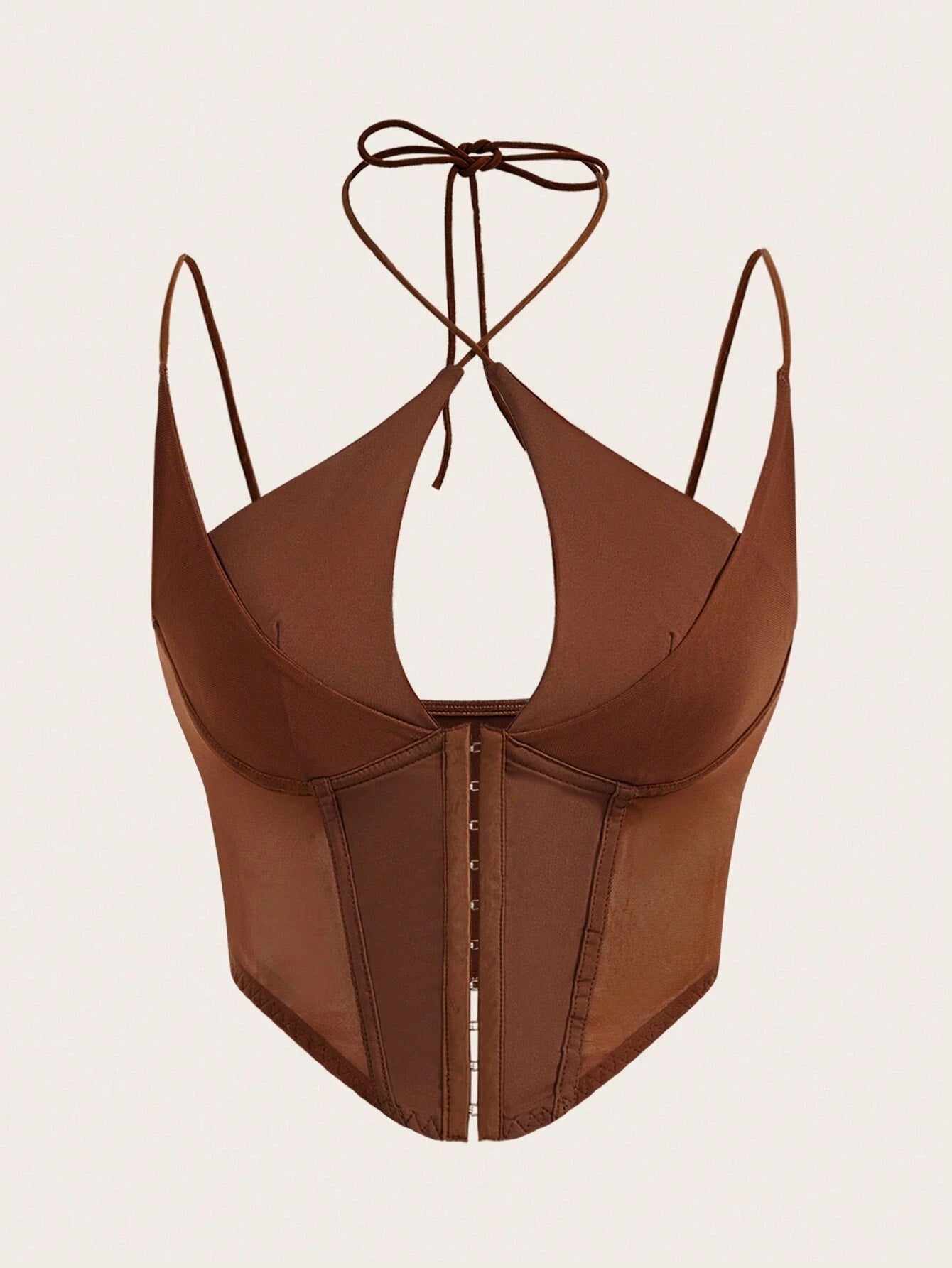 Hook & Eye Front Corset Cami Top with Mesh Insert | Slim Fit Y2K Double-Strap Crop Camisole