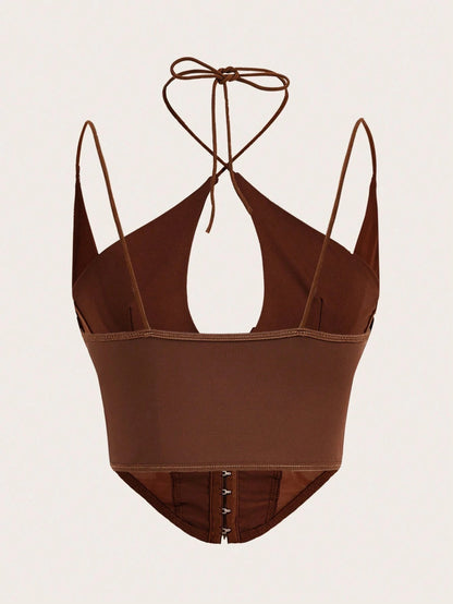 Hook & Eye Front Corset Cami Top with Mesh Insert | Slim Fit Y2K Double-Strap Crop Camisole