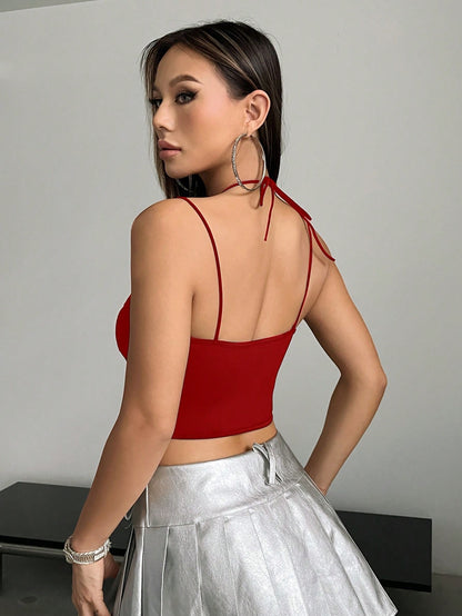Hook & Eye Front Corset Cami Top with Mesh Insert | Slim Fit Y2K Double-Strap Crop Camisole
