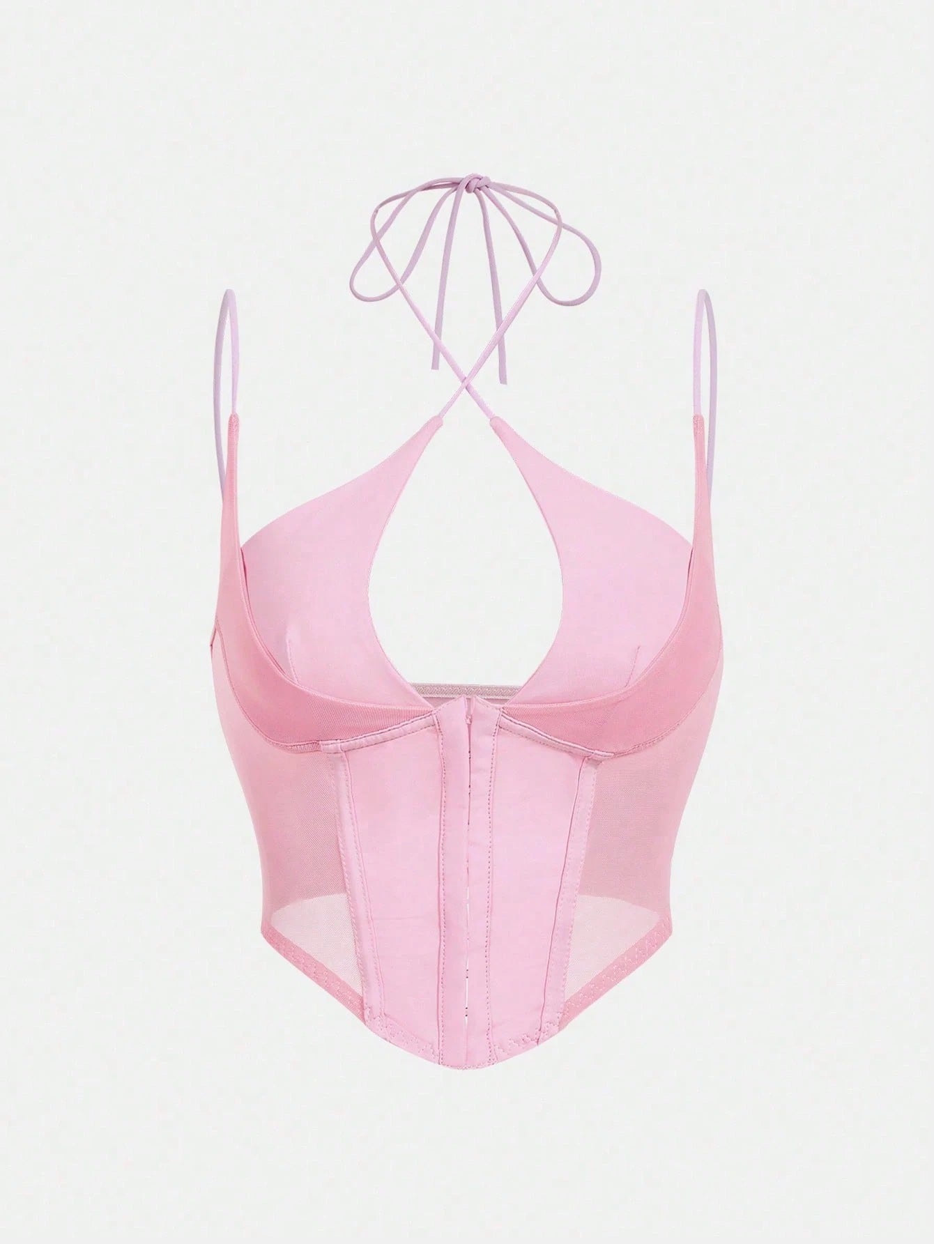 Hook & Eye Front Corset Cami Top with Mesh Insert | Slim Fit Y2K Double-Strap Crop Camisole