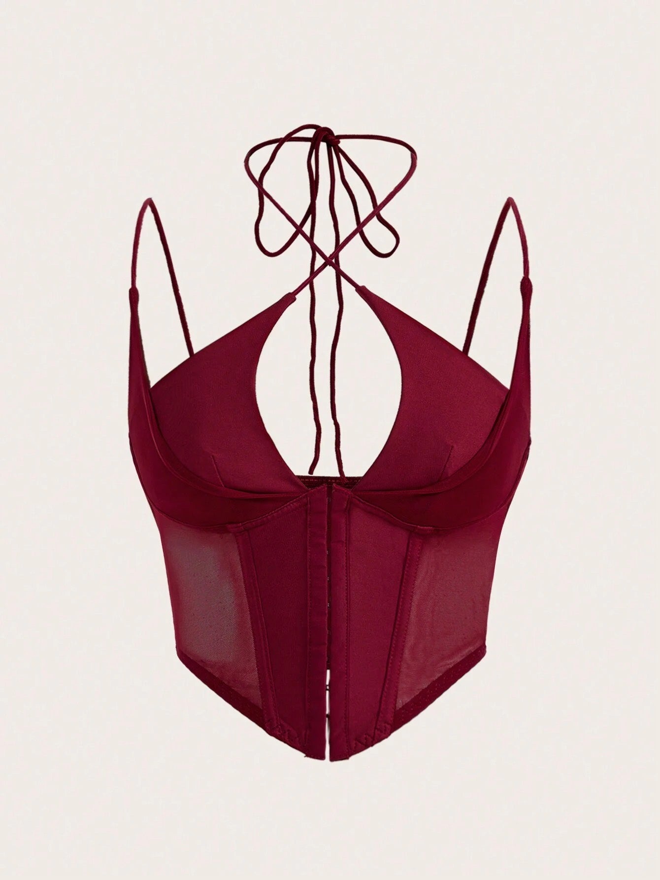 Hook & Eye Front Corset Cami Top with Mesh Insert | Slim Fit Y2K Double-Strap Crop Camisole