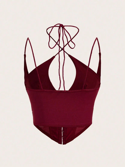 Hook & Eye Front Corset Cami Top with Mesh Insert | Slim Fit Y2K Double-Strap Crop Camisole