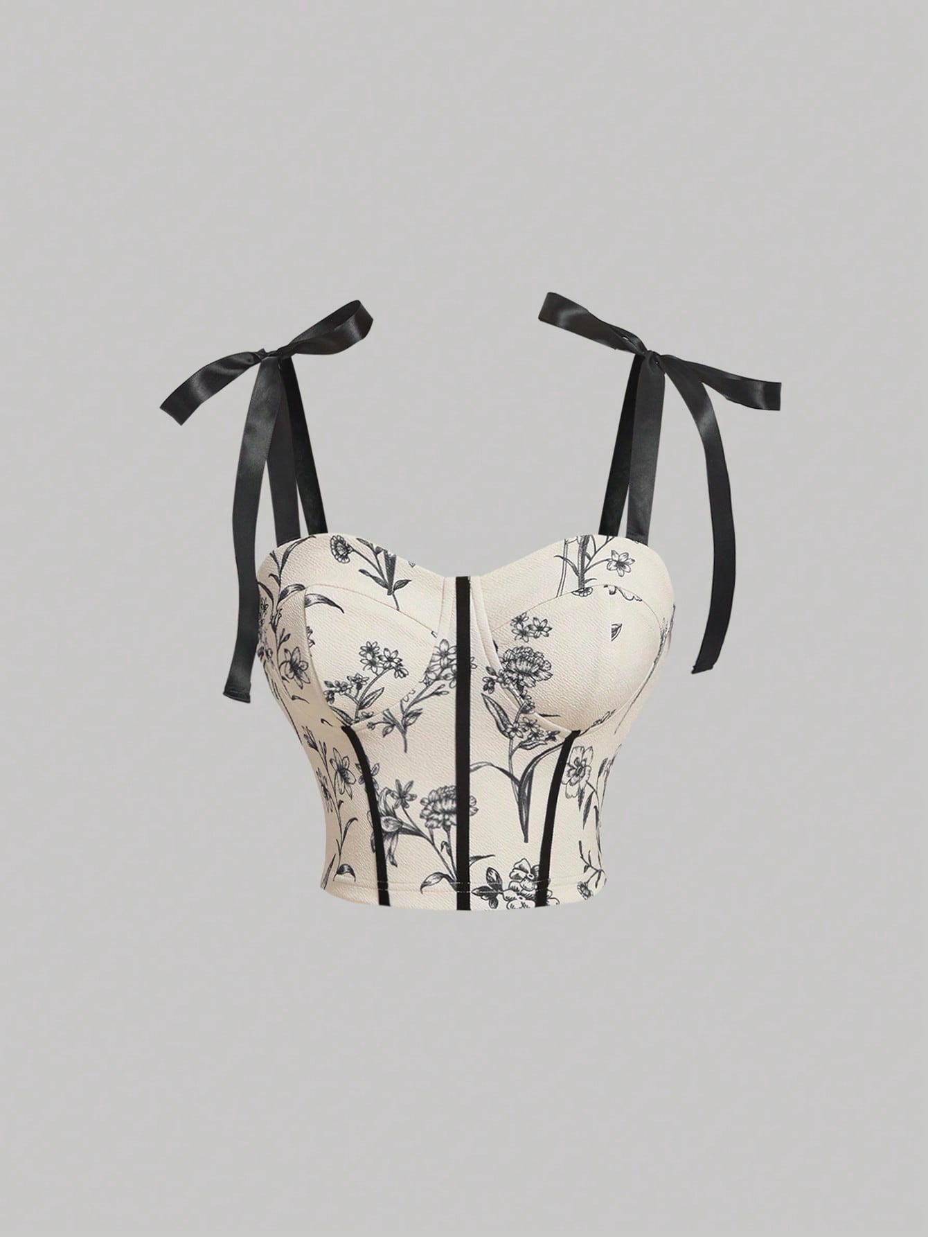 Floral Tie-Shoulder Corset