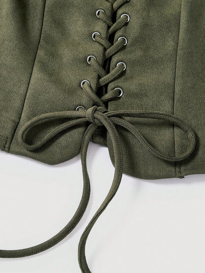 Lace-Up Front Crisscross Tank Top | Slim Fit Scoop & Square Neck Crop Top with Eyelet Detail