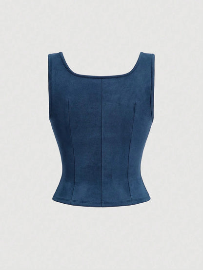 Lace-Up Front Crisscross Tank Top | Slim Fit Scoop & Square Neck Crop Top with Eyelet Detail