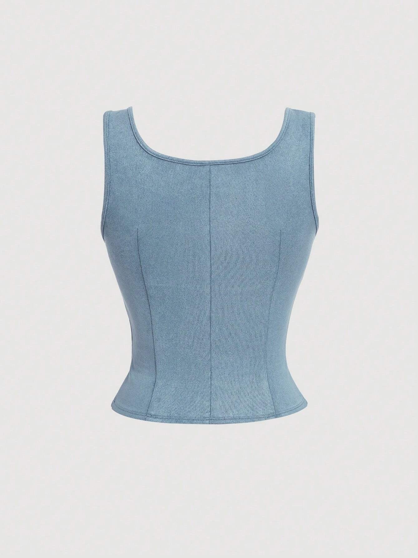 Lace-Up Front Crisscross Tank Top | Slim Fit Scoop & Square Neck Crop Top with Eyelet Detail