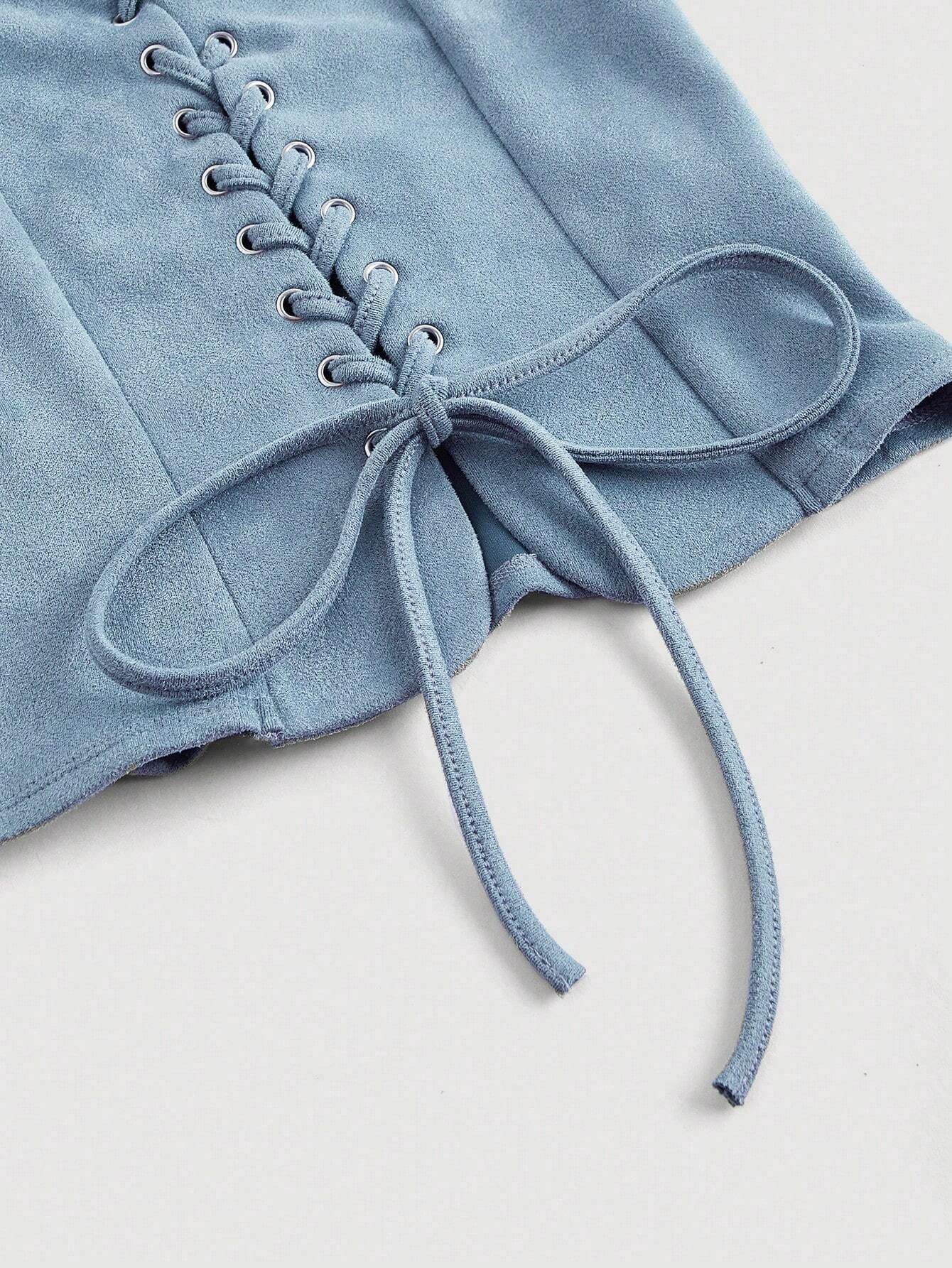 Lace-Up Front Crisscross Tank Top | Slim Fit Scoop & Square Neck Crop Top with Eyelet Detail