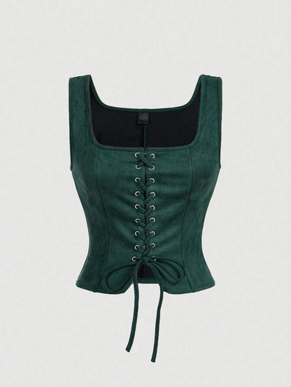 Green corset on a light gray background