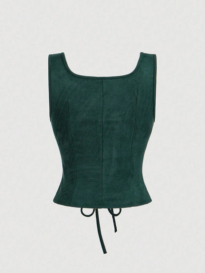 Lace-Up Front Crisscross Tank Top | Slim Fit Scoop & Square Neck Crop Top with Eyelet Detail