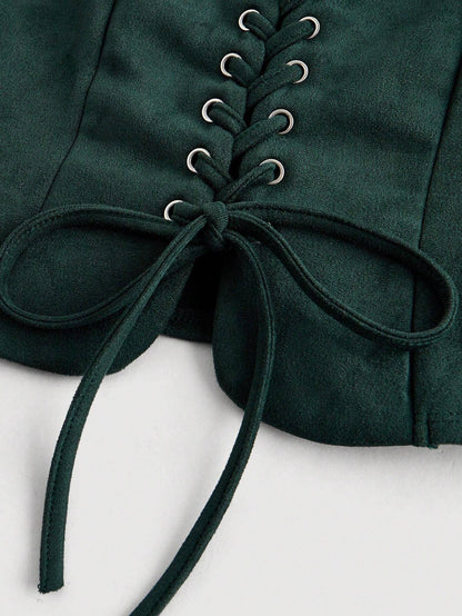 Lace-Up Front Crisscross Tank Top | Slim Fit Scoop & Square Neck Crop Top with Eyelet Detail