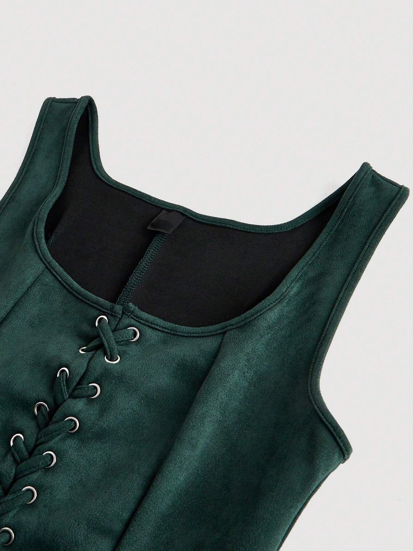 Lace-Up Front Crisscross Tank Top | Slim Fit Scoop & Square Neck Crop Top with Eyelet Detail