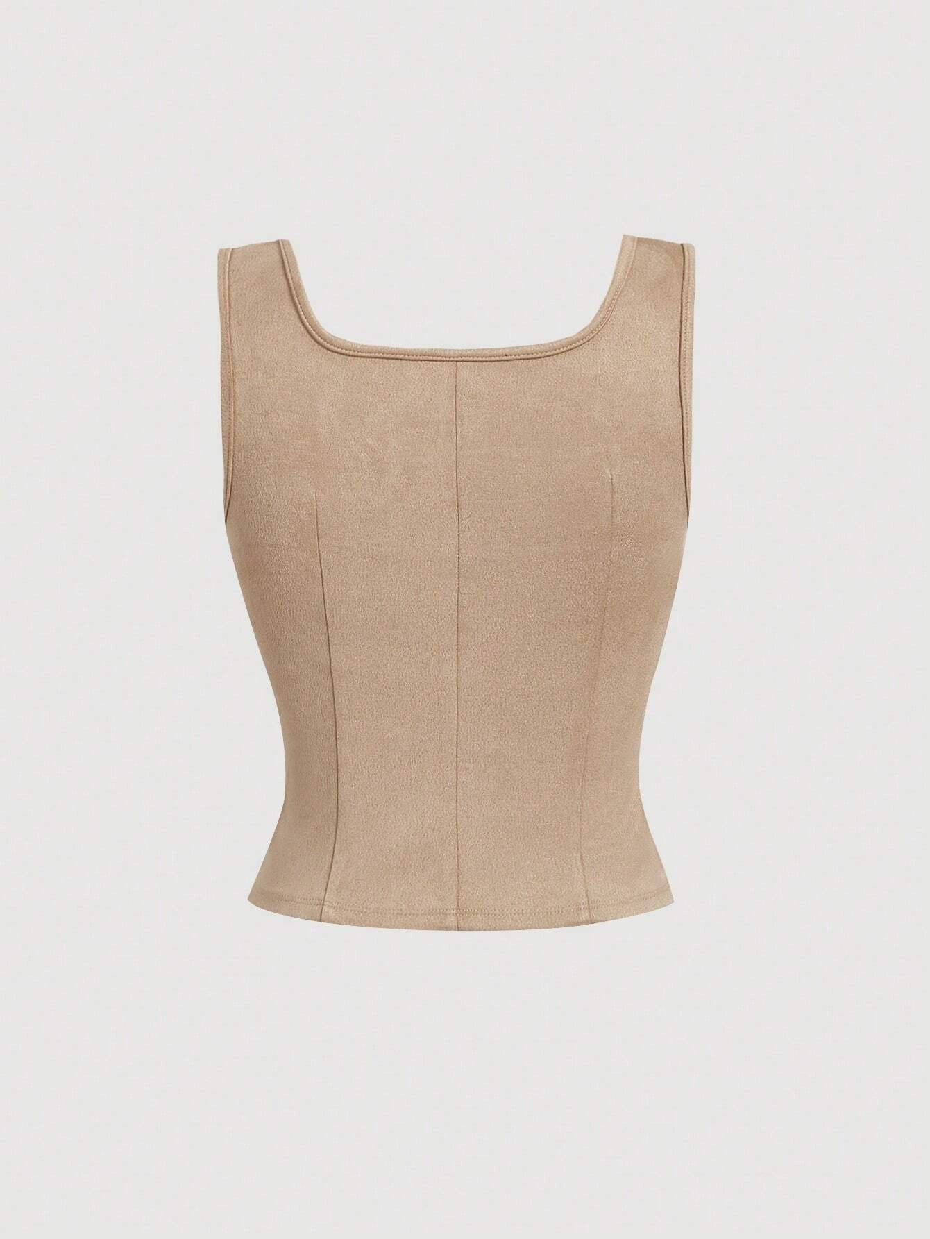 Lace-Up Front Crisscross Tank Top | Slim Fit Scoop & Square Neck Crop Top with Eyelet Detail