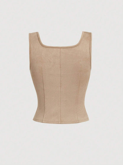 Lace-Up Front Crisscross Tank Top | Slim Fit Scoop & Square Neck Crop Top with Eyelet Detail