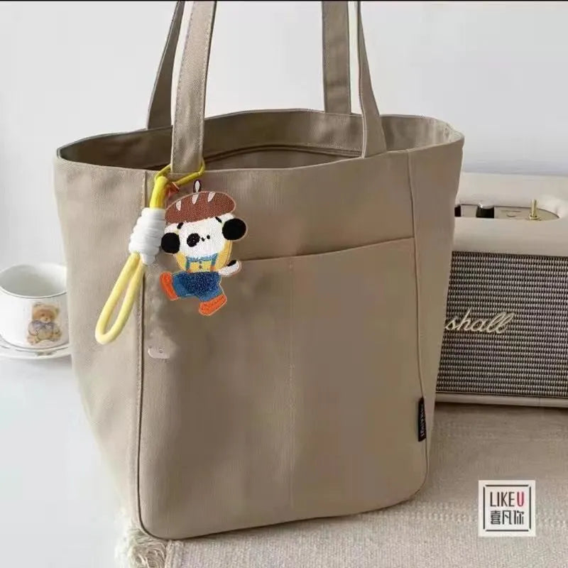 Large Capacity Canvas Tote Bag – Zipper Closure Shoulder Handbag in Neutral Everyday Colors