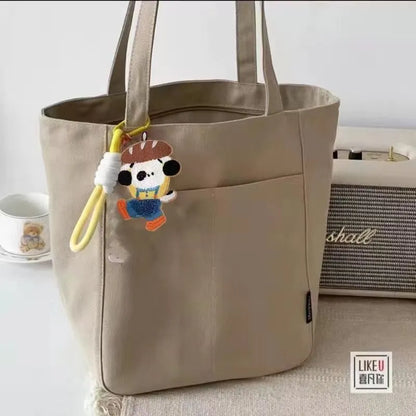 Large Capacity Canvas Tote Bag – Zipper Closure Shoulder Handbag in Neutral Everyday Colors
