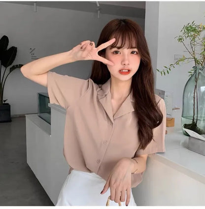 Women's Summer Chiffon Short-Sleeve Shirt with Button-Down Design | Casual Lightweight Blouse