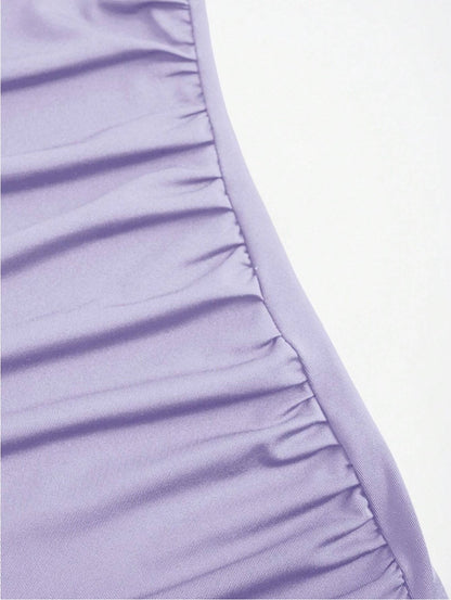 Elegant Pleated Mermaid Cami Maxi Dress – Ruched Backless Slip Dress for Evening & Parties