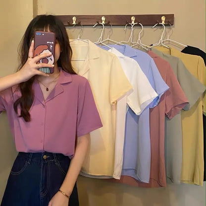 Women's Summer Chiffon Short-Sleeve Shirt with Button-Down Design | Casual Lightweight Blouse