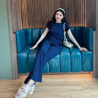 Wool Wave Co-ord Set with Rose Sleeve Bow Top & Wide-Leg Pants | Trendy Two-Piece Outfit
