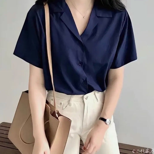 Women's Summer Chiffon Short-Sleeve Shirt with Button-Down Design | Casual Lightweight Blouse