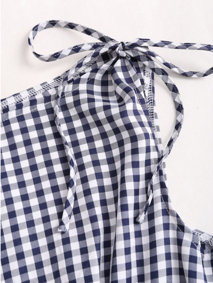 Women's Gingham Tie-Shoulder Slim Tank Top – Plaid Ruffle Hem Cami for Summer Commute & Casual Chic Looks