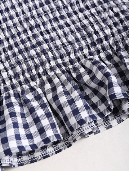 Women's Gingham Tie-Shoulder Slim Tank Top – Plaid Ruffle Hem Cami for Summer Commute & Casual Chic Looks