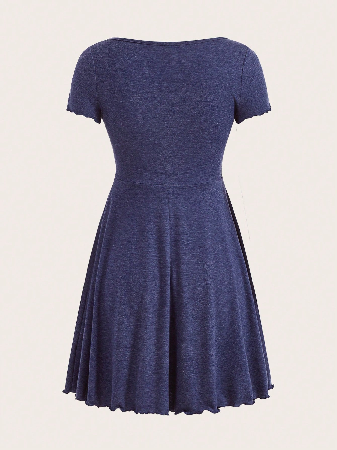 Navy Blue Knot Front Lettuce Trim Mini Dress | V-Neck Half Sleeve1